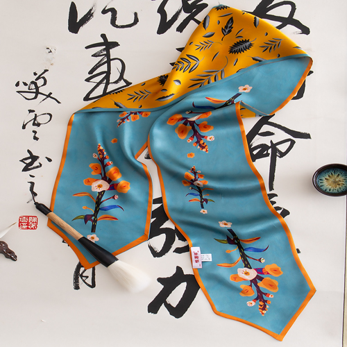 恒源祥真丝双层领巾姜黄树叶HYXSJ1008